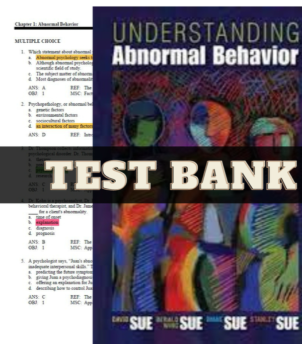 Test bank Understanding Abnormal Behavior 10th Edition, Sue